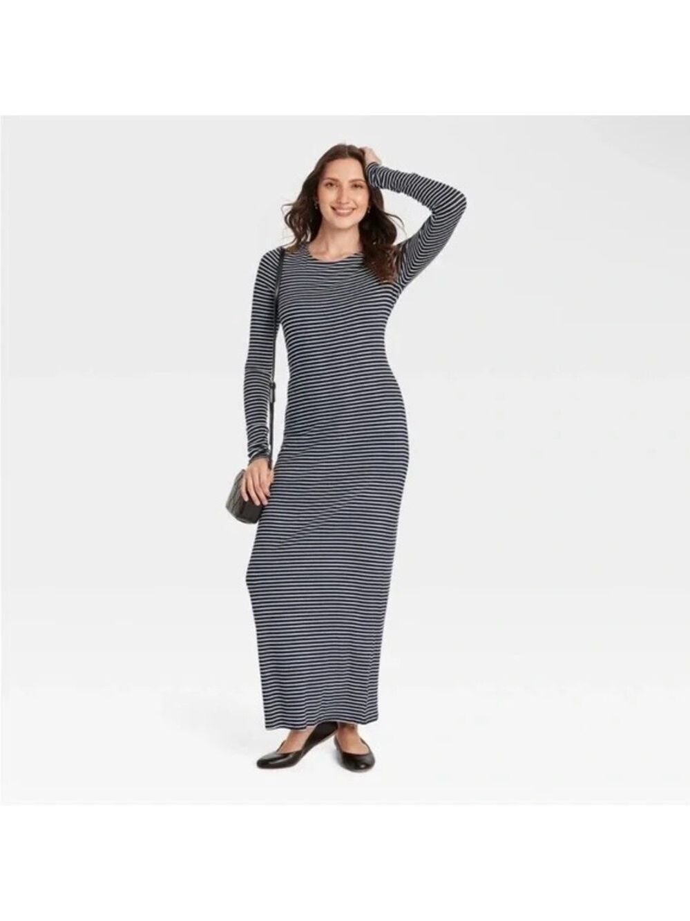 NWT Universal Thread Long Sleeve Striped Maxi T-Shirt Dress Navy & White Size M